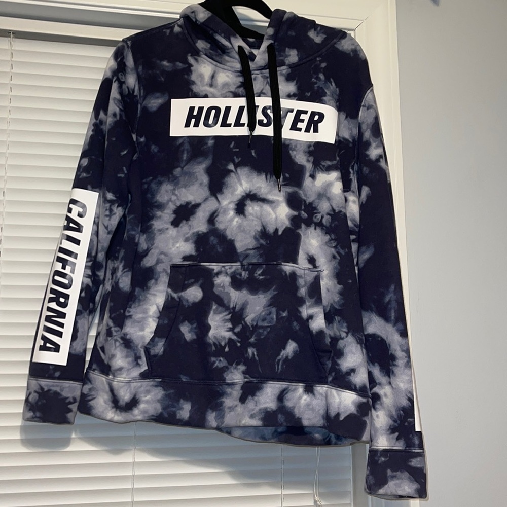 Hollister Mens Large Hoodie Navy Blue and White